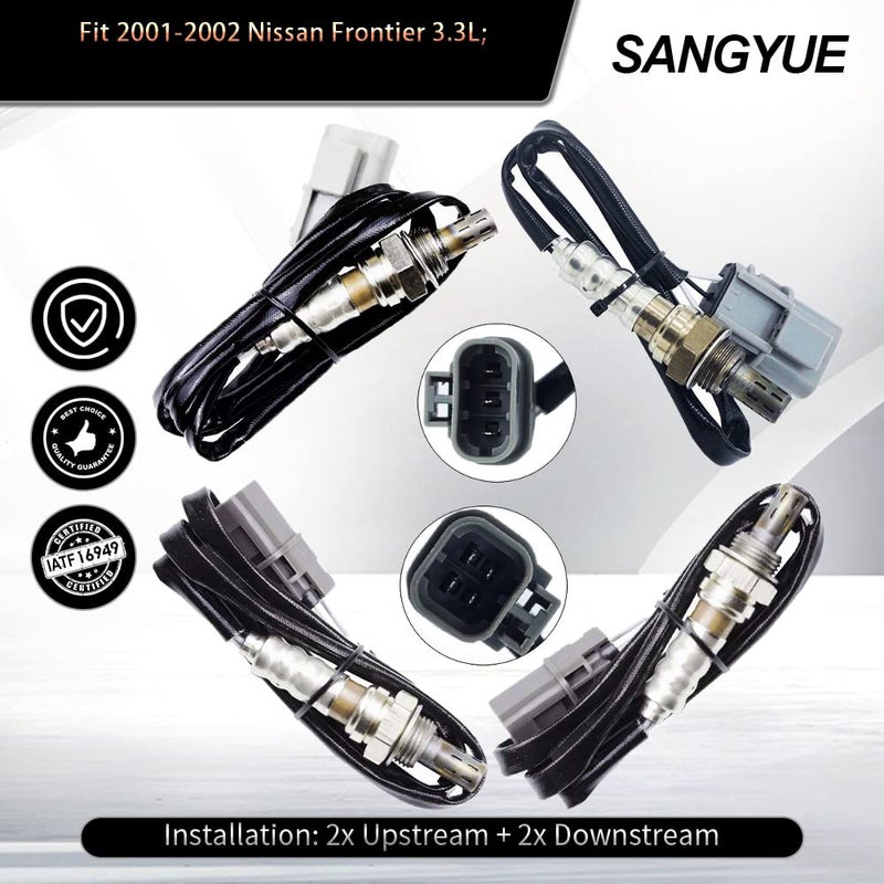 Sangyue Oxygen Sensor for Nissan Pathfinder 1996 1997 1998 1999 2000 3.3L Infiniti Qx4 1997 1998 1999 2000 3.3L Upstream + Downstream 4pcs - Image 2